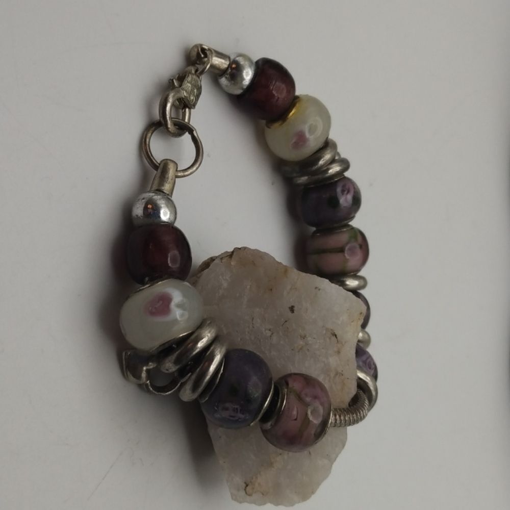 Sterling pink murano cottagecore glass bracelet gift for B0427‎